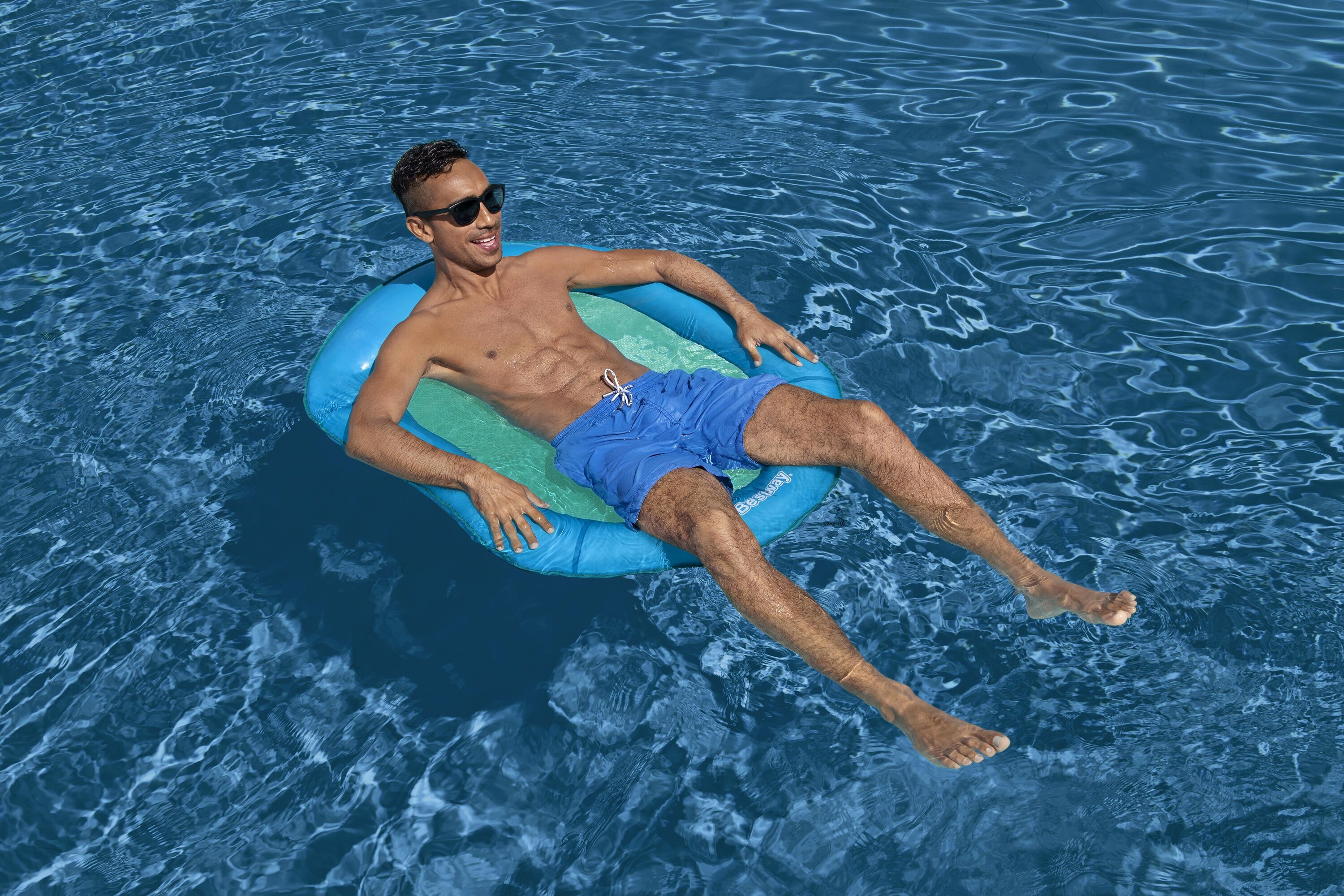 Siège Gonflable Piscine Flex N' Fold - 132x113x42cm, 100kg, Porte-gobelet, Turquoise - 9
